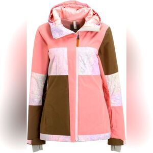 💫BENCH Women’s Stylish Pink and Brown Colorblock Hooded Jacket Size Small